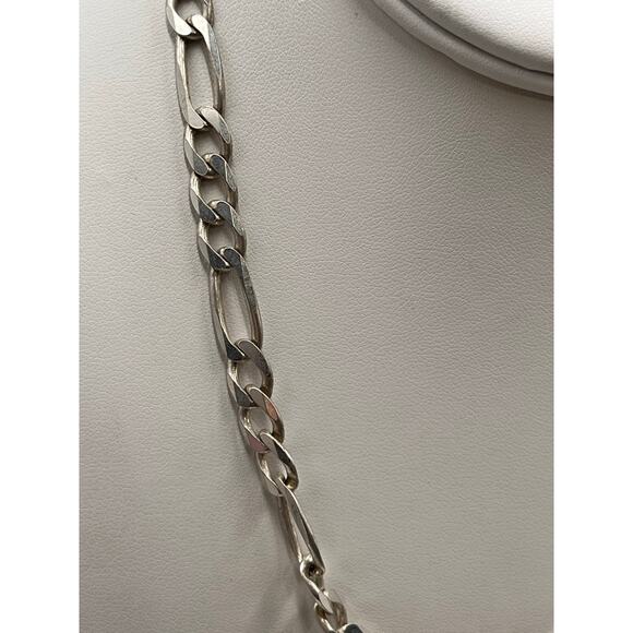 Designer Heavy Unisex 7mm Figaro Sterling Silver Chain Necklace 18” Italy - Picture 2 of 8